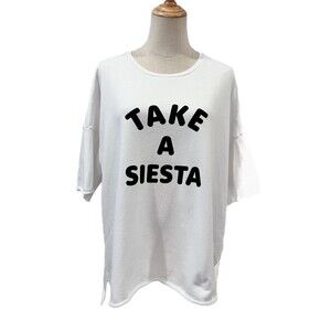 Zara Trafaluc White Sweatshirt Take a Siesta Small Oversized